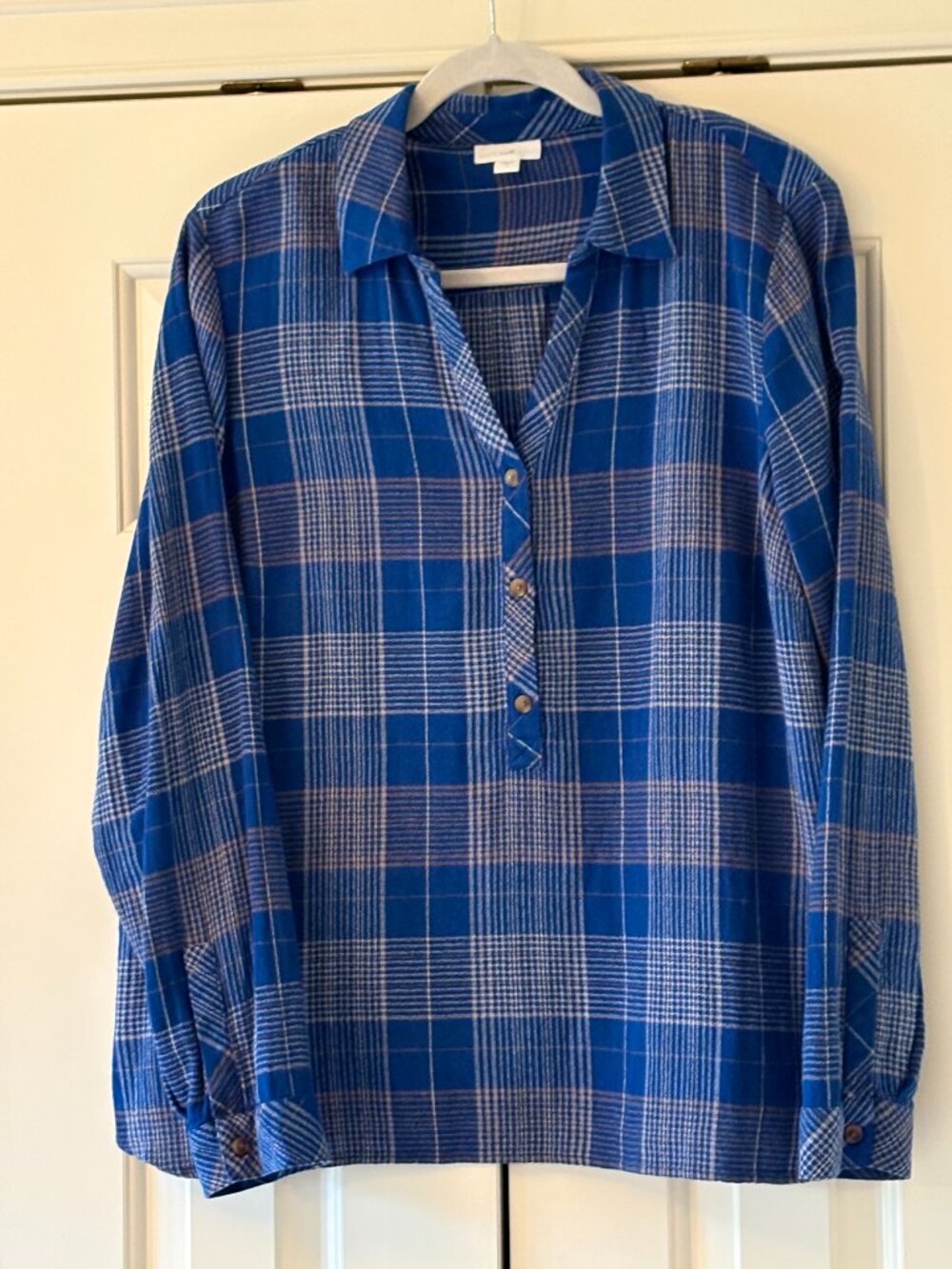 J. Jill Plaid Collared Popover Shirt  Size L